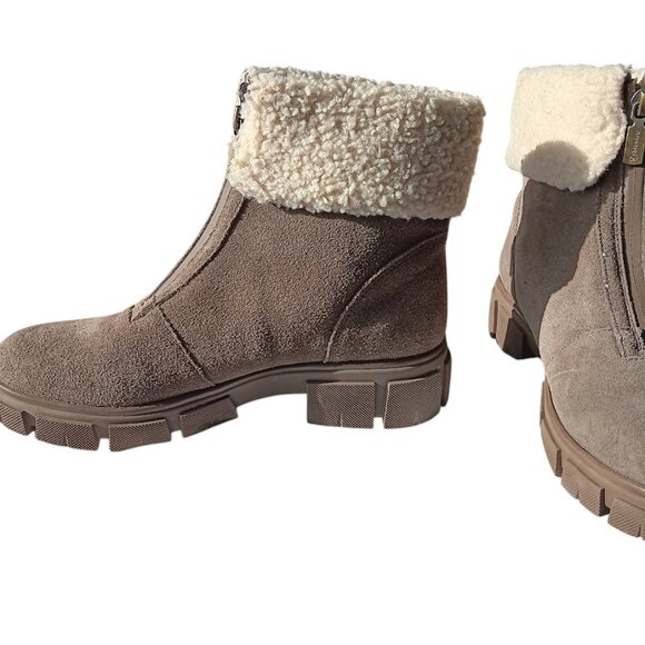 Blondo Waterproof Suede Ankle Boots Women’s Size 9 Taupe Shearling Lined Winter - Picture 2 of 13